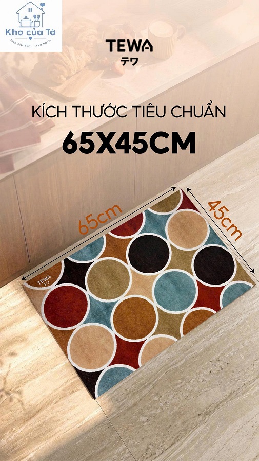 Thảm nano khô nhanh Tewa 80076 thảm lau chân, thảm nhà bếp, thảm lau chân thấm hút, đáy cao su, kích thước 65x45cm thảm chùi chân