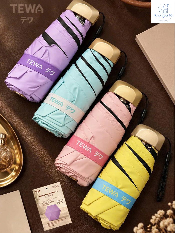 Ô mini siêu nhẹ, gấp gọn, màu trơn khung nhôm chống tia UV UPF50+ chống thấm đỉnh cao Tewa