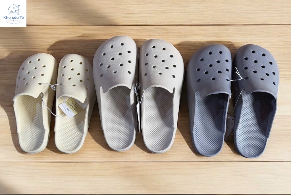 Dép sục lỗ siêu nhẹ đúc nguyên khối Eva Comfy 3 màu be, ghi nhạt & ghi đậm size M & L dành cho cả nam & nữ